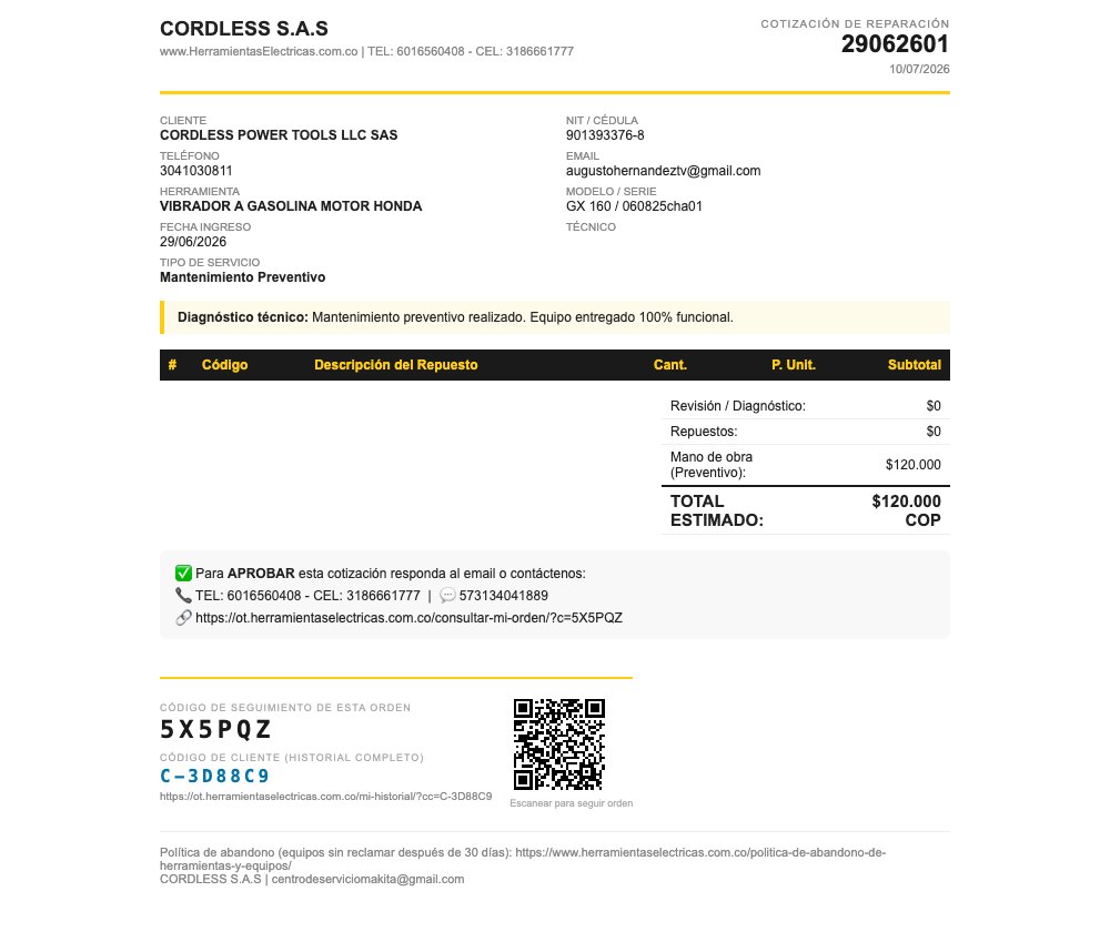 Certificado y cotizacion de reparacion